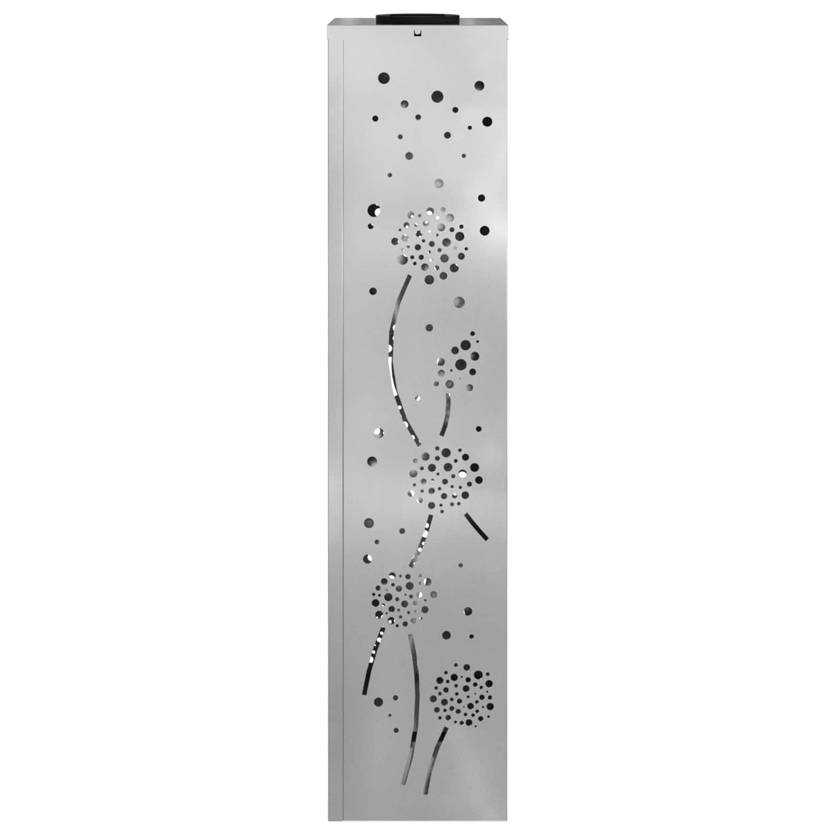 a pathway light with dandelion cutouts shown from the side