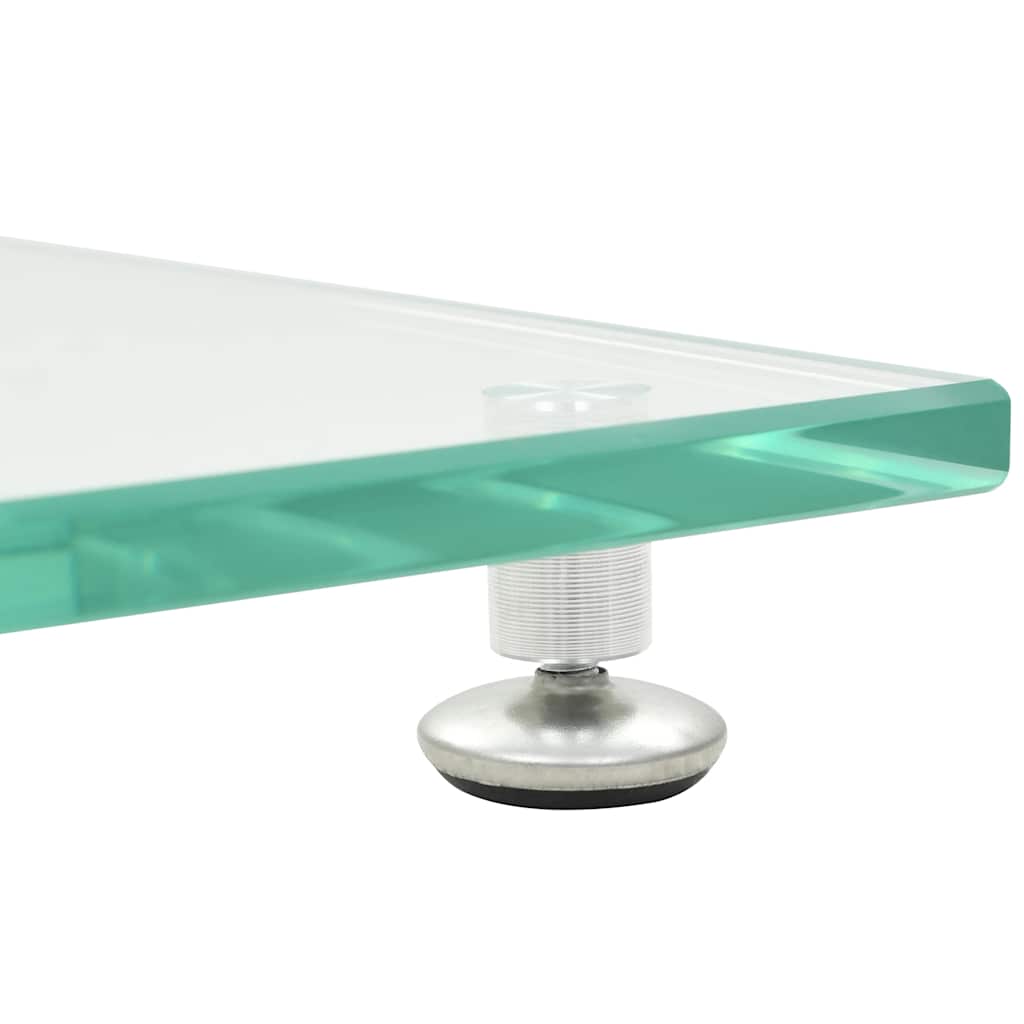 Detail of the adjustable foot on a speaker stand with tempered glass base