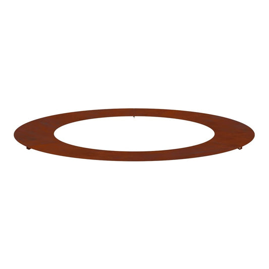 rusty metal flat tree ring with a weathered finish