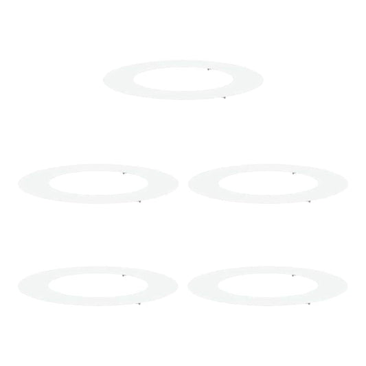 five white flat tree rings stacked on a white background