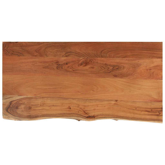 The table top viewed from directly above showing the natural wood grain and live edge detail