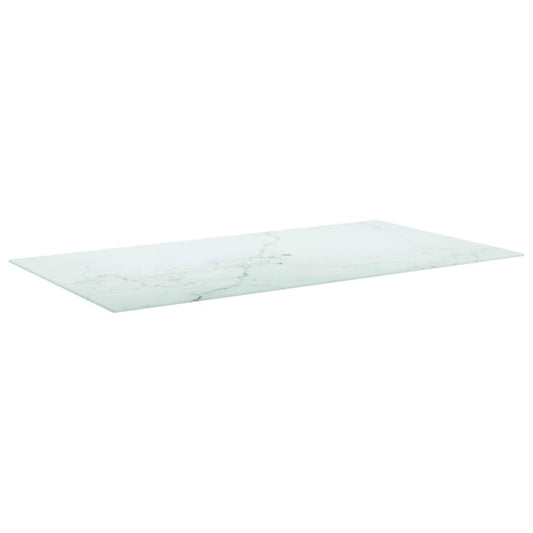 The table top shown from a high angle to display the white marble pattern surface