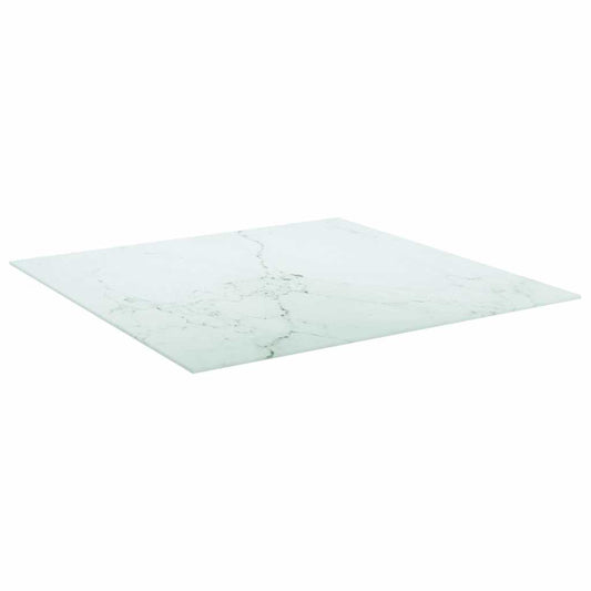The square glass table top viewed from an elevated angle to show the smooth surface