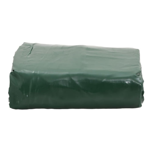 A folded green tarpaulin with a textured surface, ready for storage