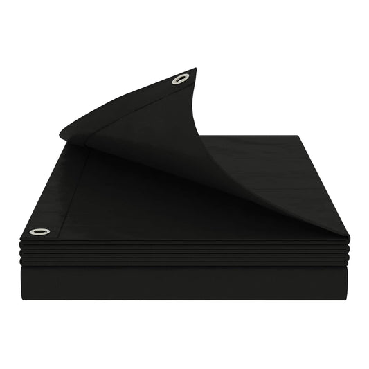 The anthracite grey tarpaulin folded neatly in a stack showing the texture of the material