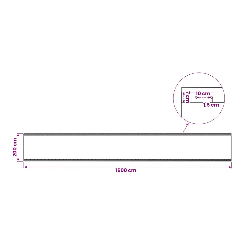 Diagram showing the dimensions of the green tarpaulin with measurements