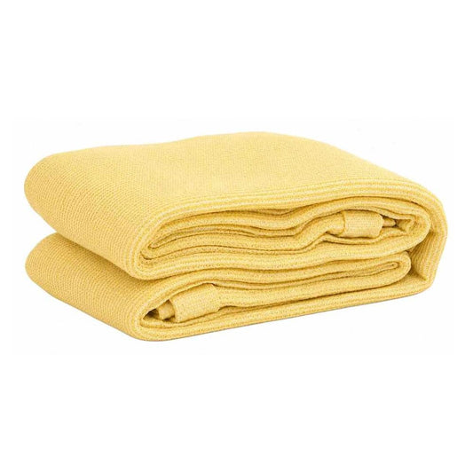 The tent carpet folded neatly showing its woven texture