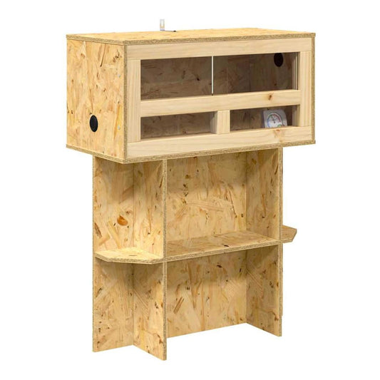 Terrarium Brown OSB, the OSB reptile habitat with glass front and two shelves, showing ventilation holes
