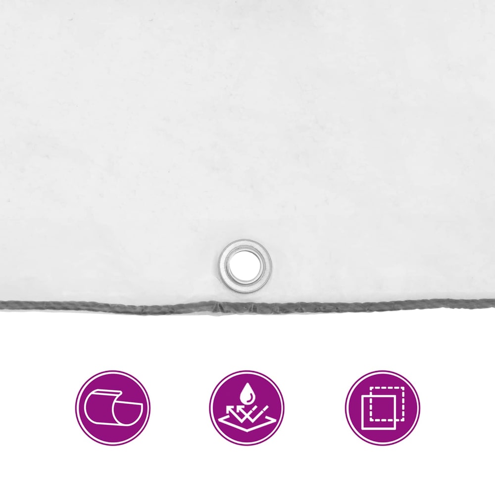 Close up of the translucent plant cover showing a metal eyelet and icons