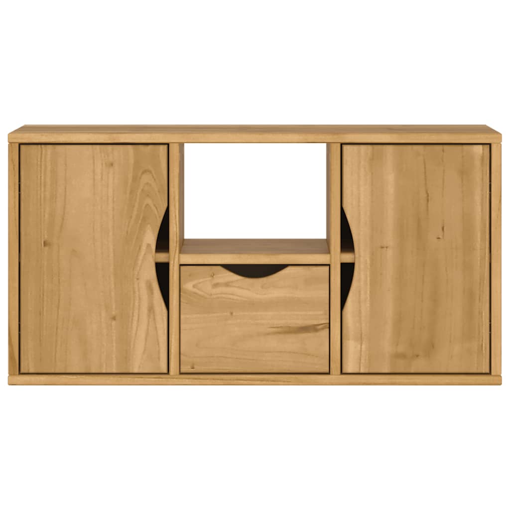 The wooden TV cabinet shown against a plain white background