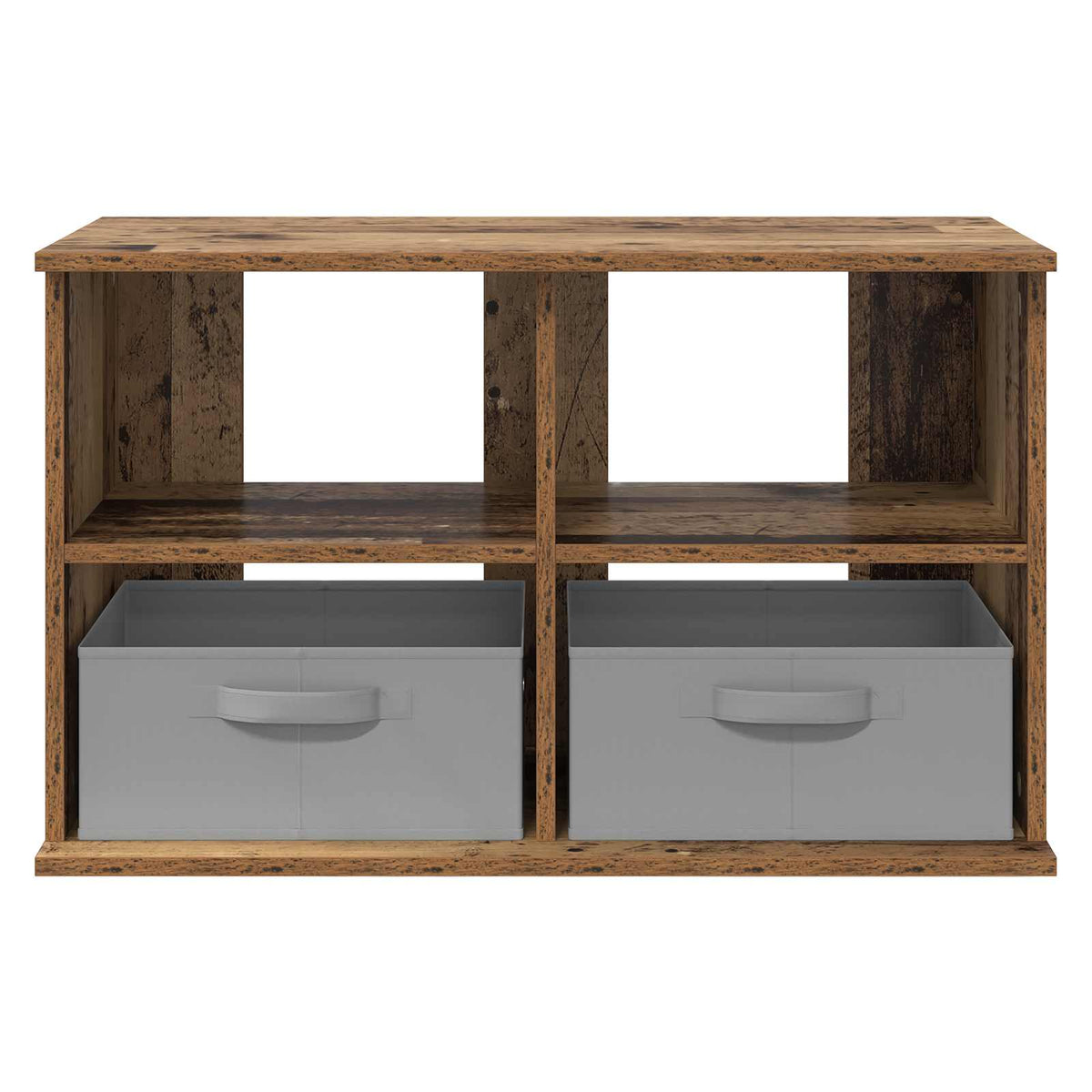 The TV stand with drawer showing the back with open shelving