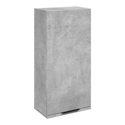 Wall mounted bathroom cabinet in a concrete grey finish, with a single door