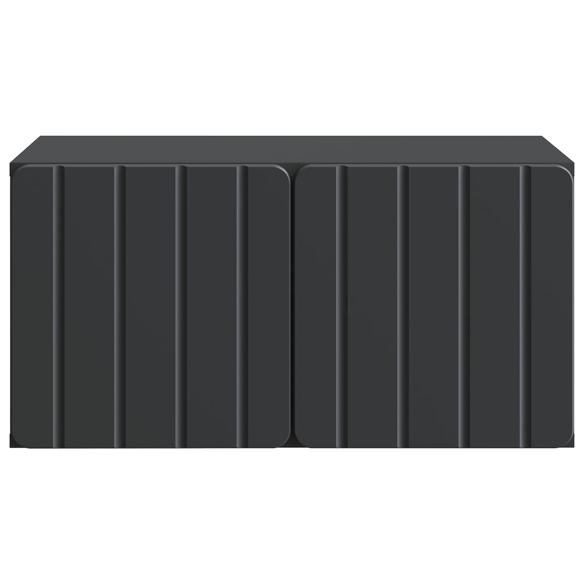 A black wall-mounted TV cabinet shown from a slightly elevated angle
