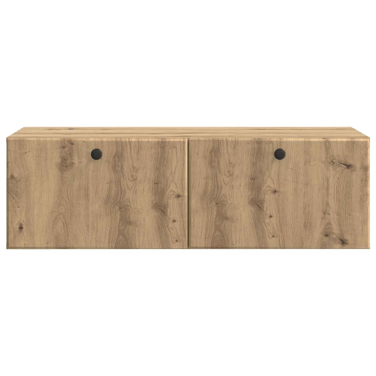 wall-mounted TV cabinet showing the front with two closed doors
