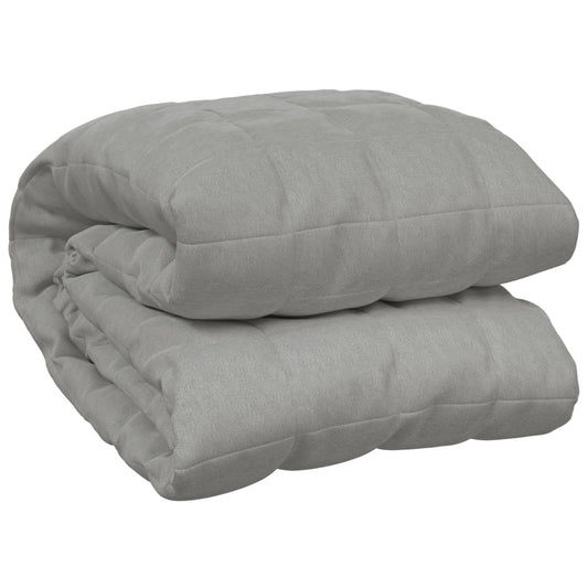 The grey weighted blanket folded neatly on a plain background