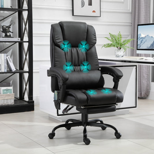 The black PU leather office chair in a modern home office setting, with massage points highlighted