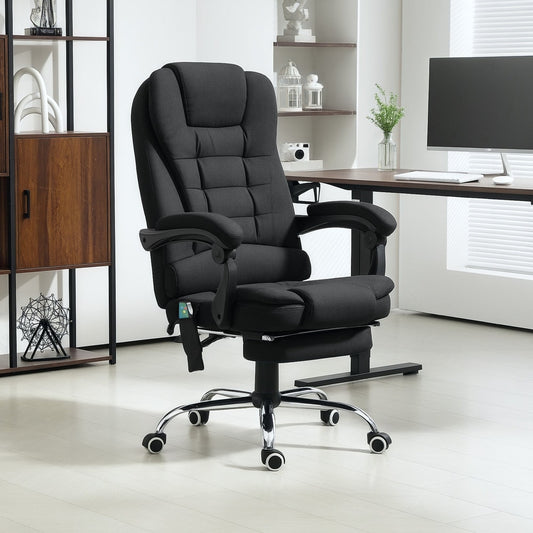 The black office chair with footrest in a modern home office setting