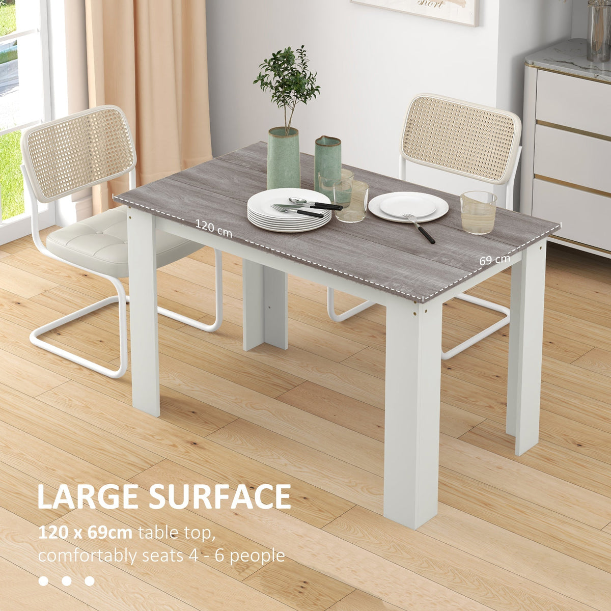 HOMCOM Dining Table for 4-6 People, Kitchen Table with Wood Effect for Dining Room, Grey