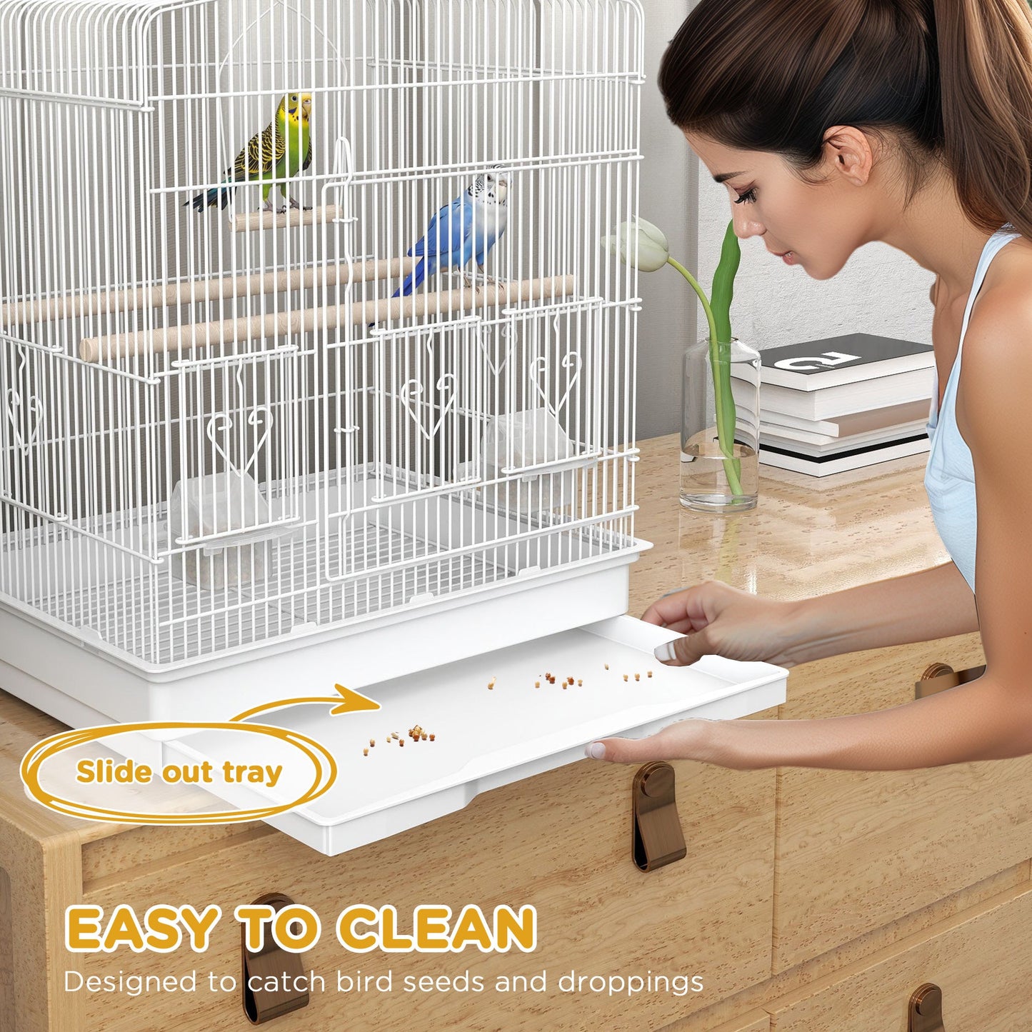 PawHut Large Metal Bird Cage with Perches, Food Bowls, Swing, for Budgies, Parakeets, White