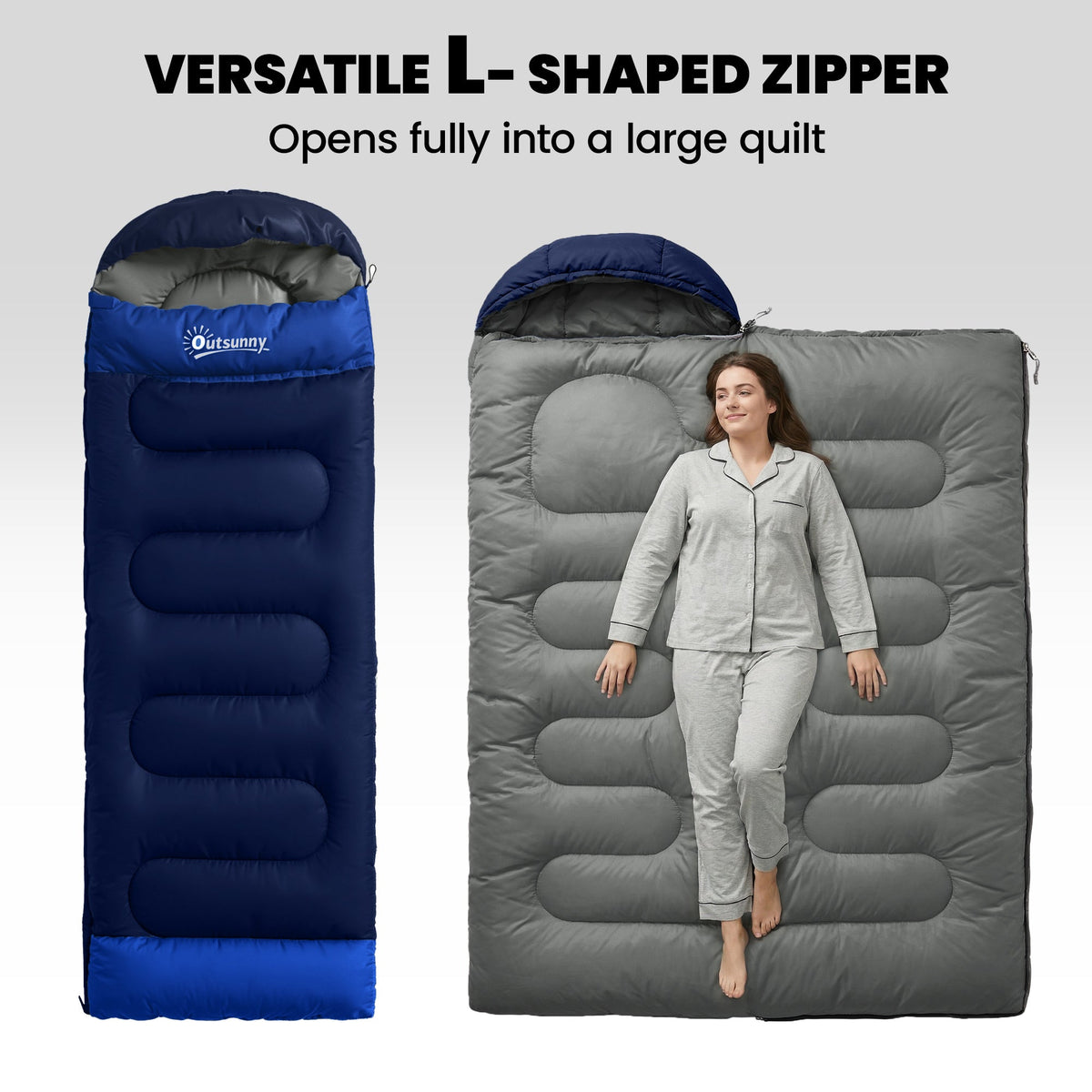 Outsunny Sleeping Bag for Adults, Lightweight & Compact Sleeping Bag, 3 Seasons, Navy Blue