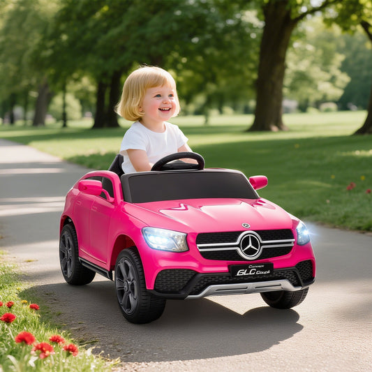 AIYAPLAY سيارة مرسيدس بنز GLC مرخصة للأطفال للركوب عليها مع جهاز تحكم عن بعد، تشغيل سلس، MP3، ومصابيح أمامية LED، لون وردي