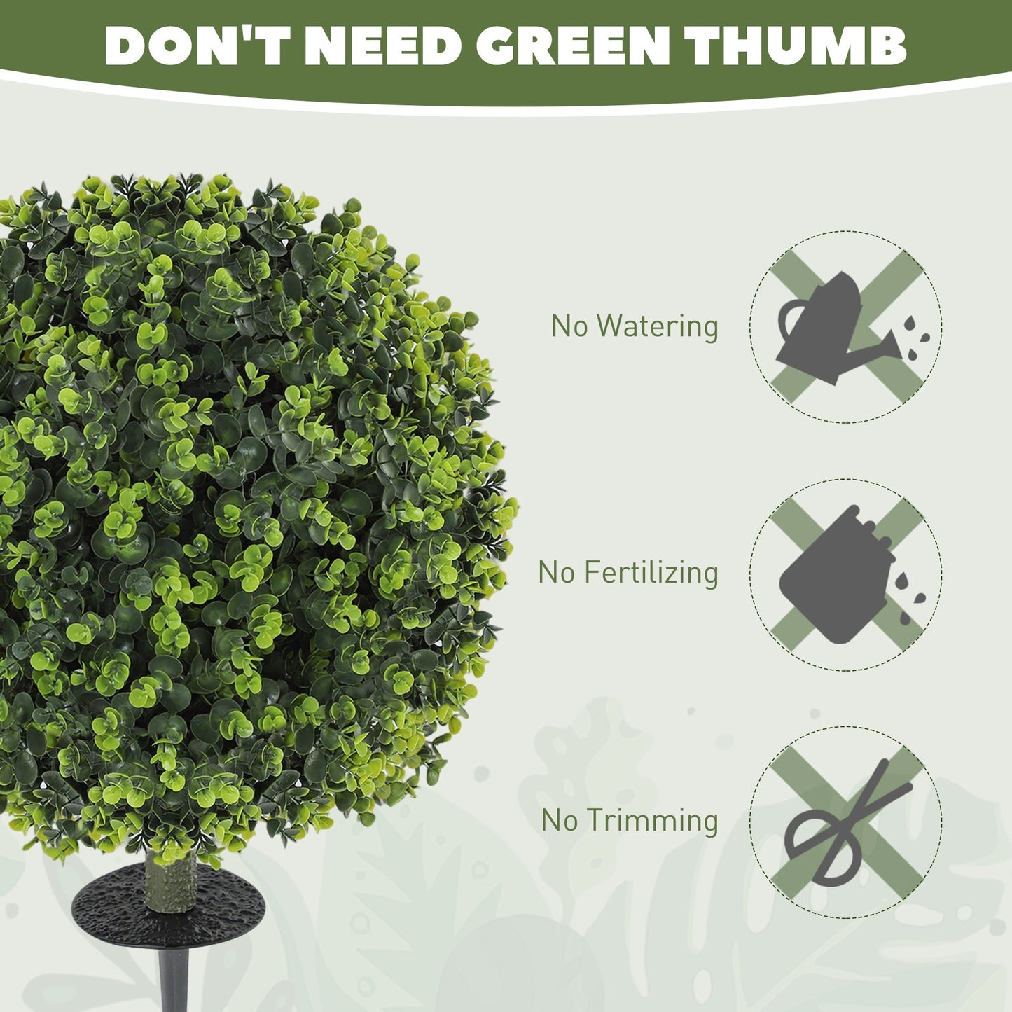 HOMCOM Set of 2 40 cm Artificial Boxwood Topiary Ball Bush with Integrated Ground Stake, Eucalyptus Leaves, Indoor Outdoor UV Resistant Faux Greenery, Faux Plants for Garden, Porch, Balcony