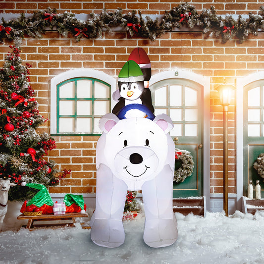 Outsunny 6.4ft Inflatable Polar Bear and Penguin Christmas Inflatable in White