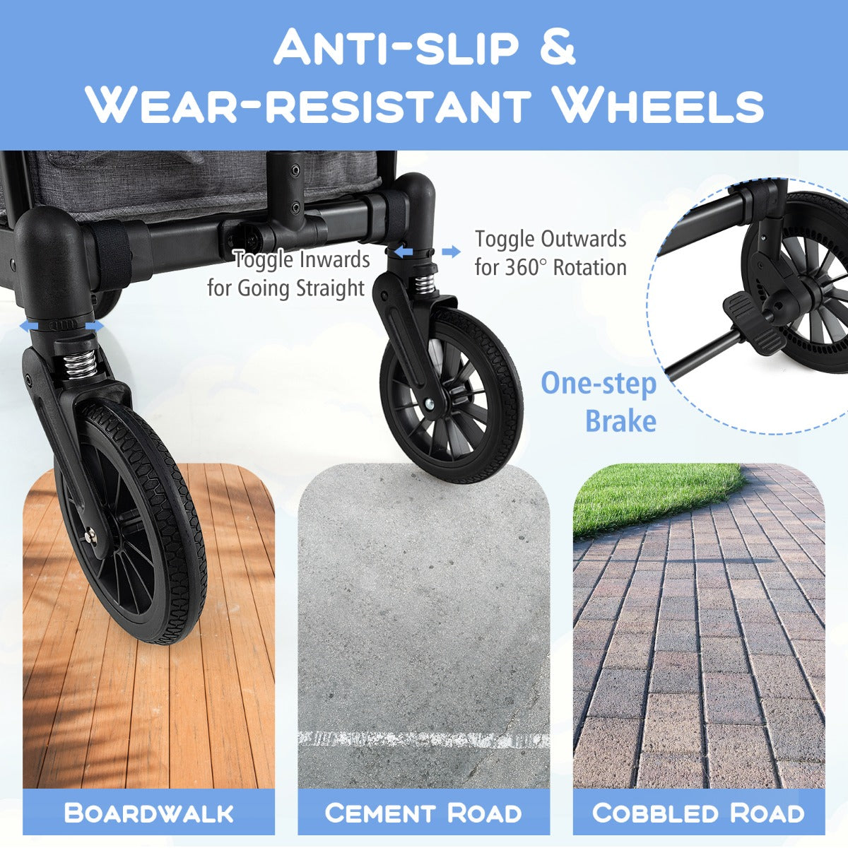 Wagon Stroller for 2 Kids with Adjustable Handle and Removable Canopy-Grey