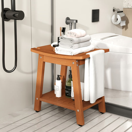 The shower stool in a modern bathroom next to a toilet and shower