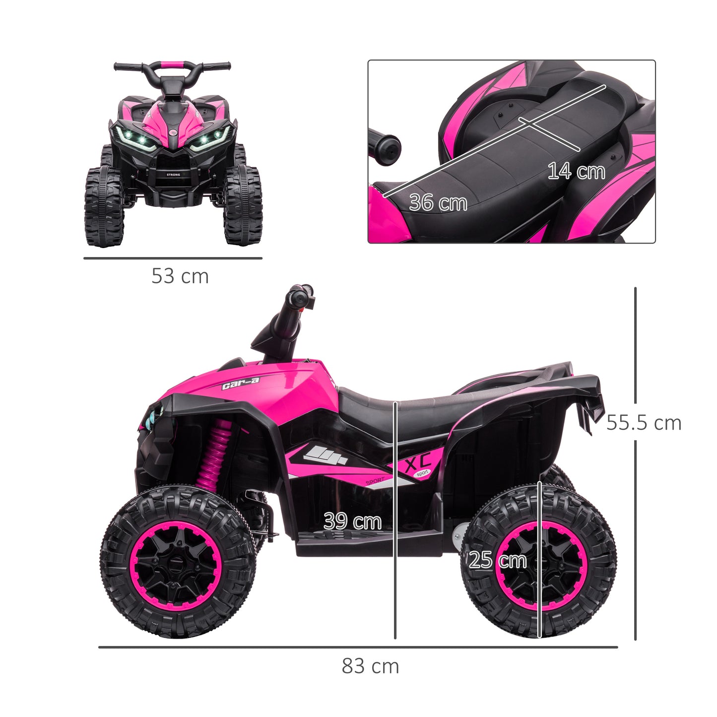 HOMCOM 12V Ride-On Quad Bike w/ Music, Horn, for Ages 3-5 Years - Pink