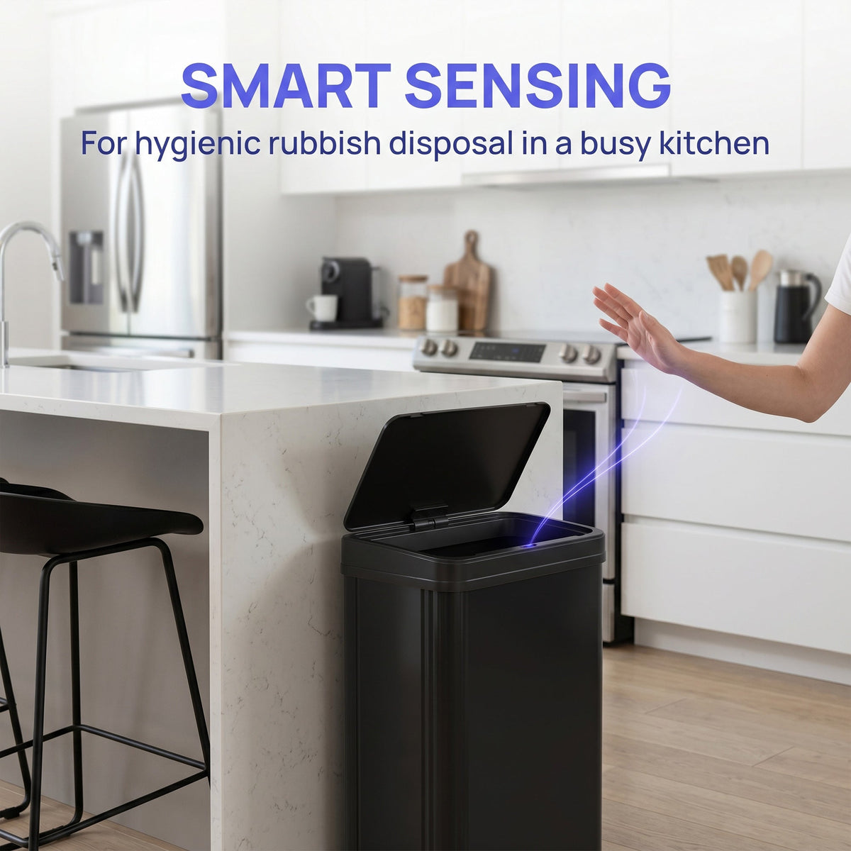 HOMCOM 50L Sensor Bin with Soft-Close Lid, Stainless Steel Automatic Touchless Motion Sensor Kitchen Bin, Black
