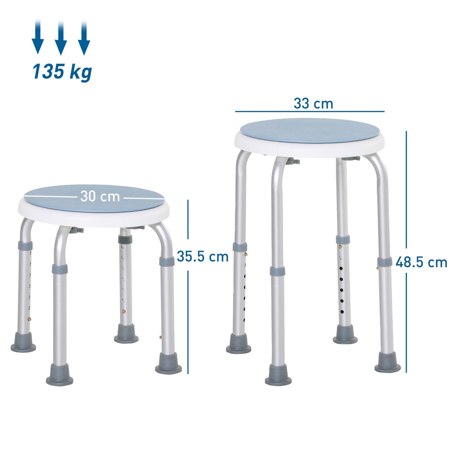 HOMCOM 360° Swivel Shower Chair, Height Adjustable Aluminium Shower Stool with Non-Slip Feet for Disabled, Elderly, Blue