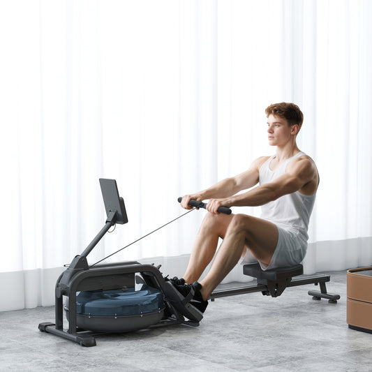 SPORTNOW Water Rowing Machine with Wheels in Black