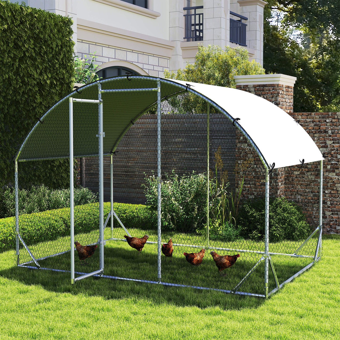 حظيرة دجاج مجلفنة من PawHut Walk In Chicken Run، قفص دواجن، حظيرة لعب للحيوانات الأليفة، حديقة مع غطاء مقاوم للماء، 2.8 × 1.9 × 2 متر