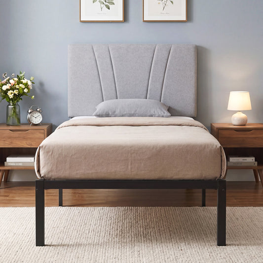 HOMCOM 3FT Single Bed Frame with Upholstered Headboard and Underbed Storage, Black and Light Grey
