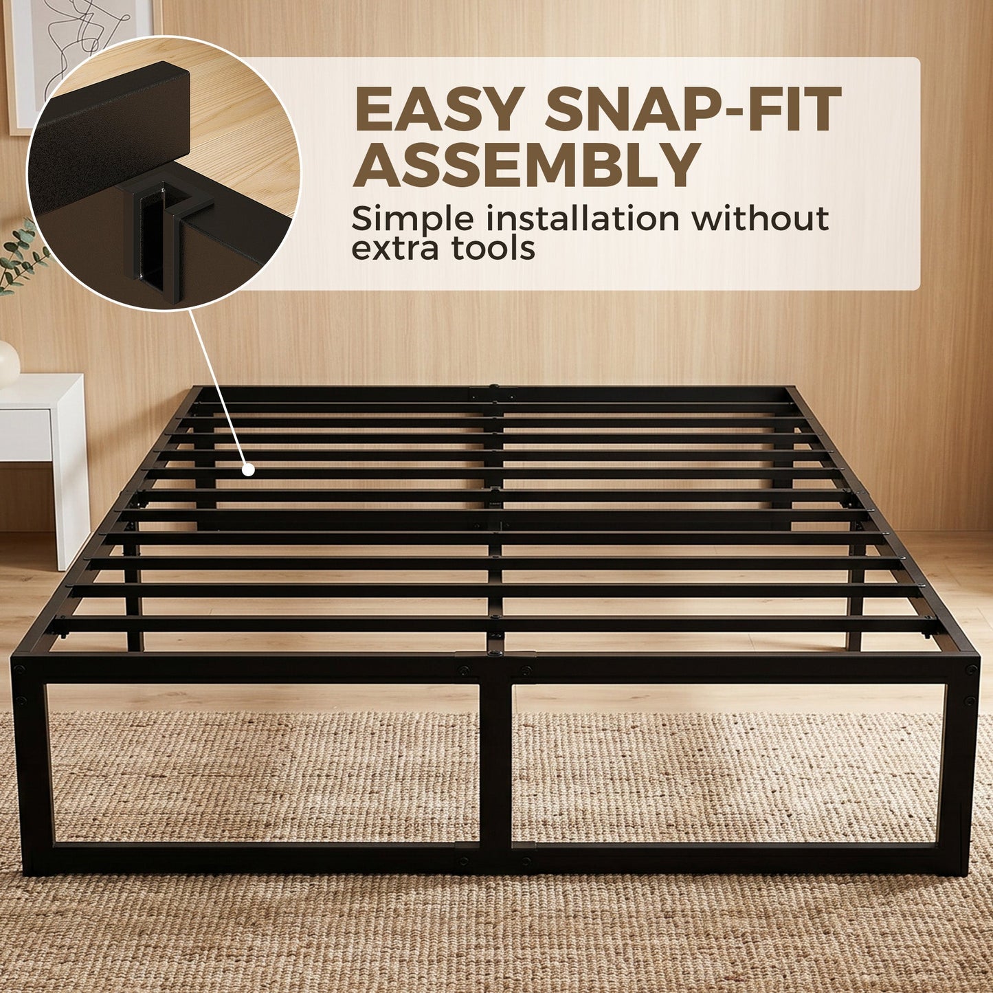 HOMCOM 4ft6 Double Bed Frame with Underbed Storage and Steel Slat Support, 32.5 cm Height, Noise-Free, Black
