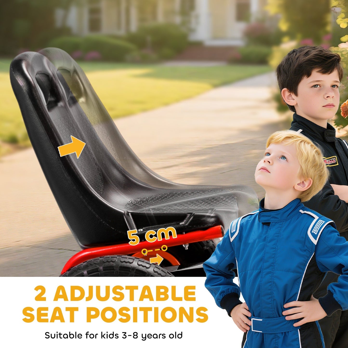 AIYAPLAY Kids Pedal Go Kart مع مقعد قابل للتعديل، عجلات EVA، قابض يدوي، فرامل، عربة سباق للأطفال 3-8 سنوات، أحمر