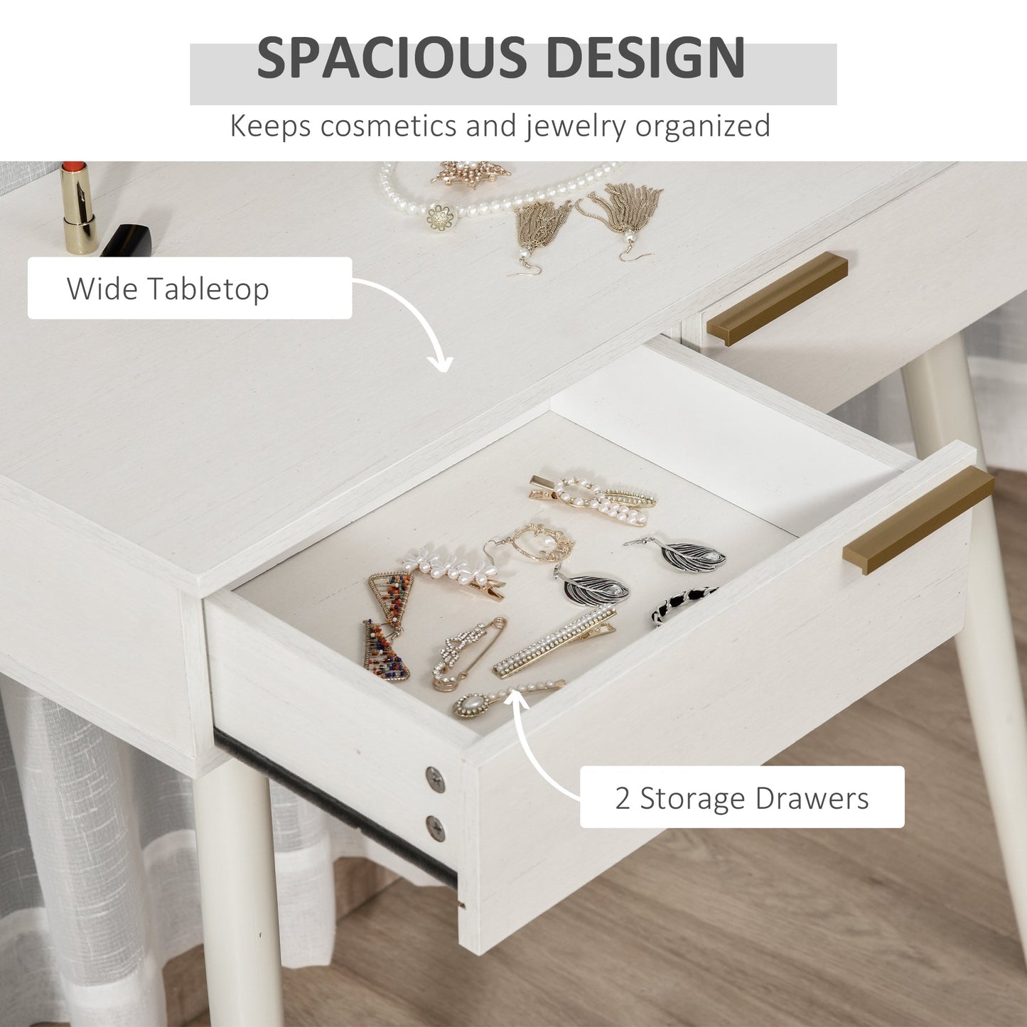 HOMCOM Elegant Dressing Table, with Round Mirror, 80 x 40 x 123 cm - White