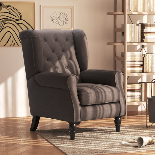 كرسي أريكةHOMCOM Wingback، كرسي فردي بنمط قديم مع أزرار للتنجيد، مناسب لغرفة المعيشة وغرفة النوم، لون بني