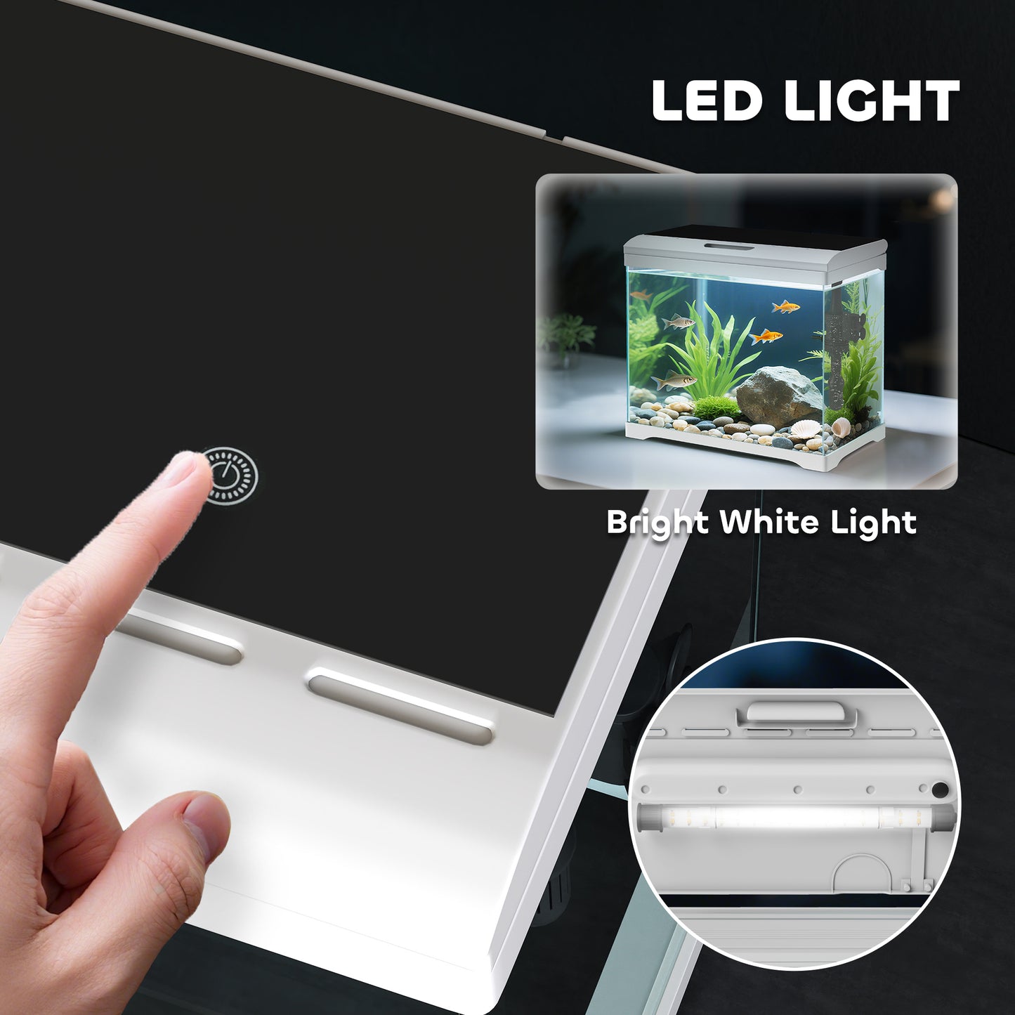حوض سمك زجاجي من باو هوت بسعة 17 لترًا مع نظام فلتر، وإضاءة LED، ومضخة مياه، لأسماك البيتا، والذهبية، والروبيان، باللون الأبيض