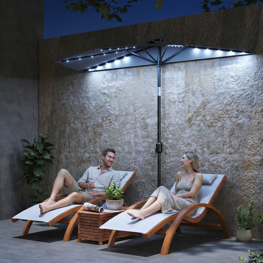 مظلة حديقة نصف دائرية Outsunny 2.6 متر مع مصابيح LED شمسية، مظلة شبه دائرية بحماية من الأشعة فوق البنفسجية 50+ وميلان 30 درجة، ومقبض كرنك، رمادي داكن