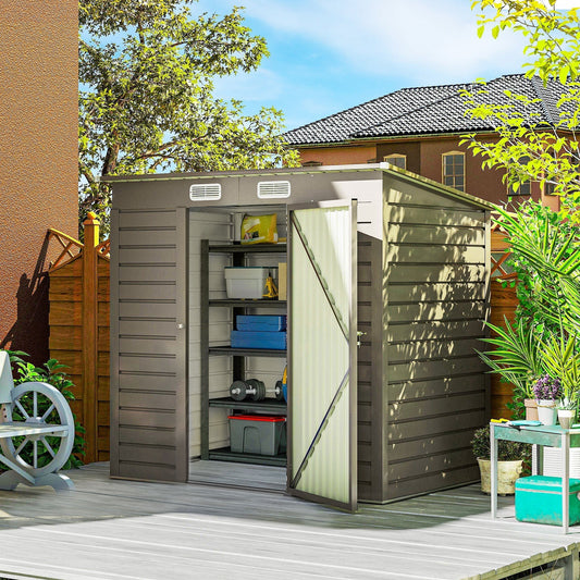 Outsunny 4 x 6ft Galvanised Metal Garden Shed, with Locking Door - Grey