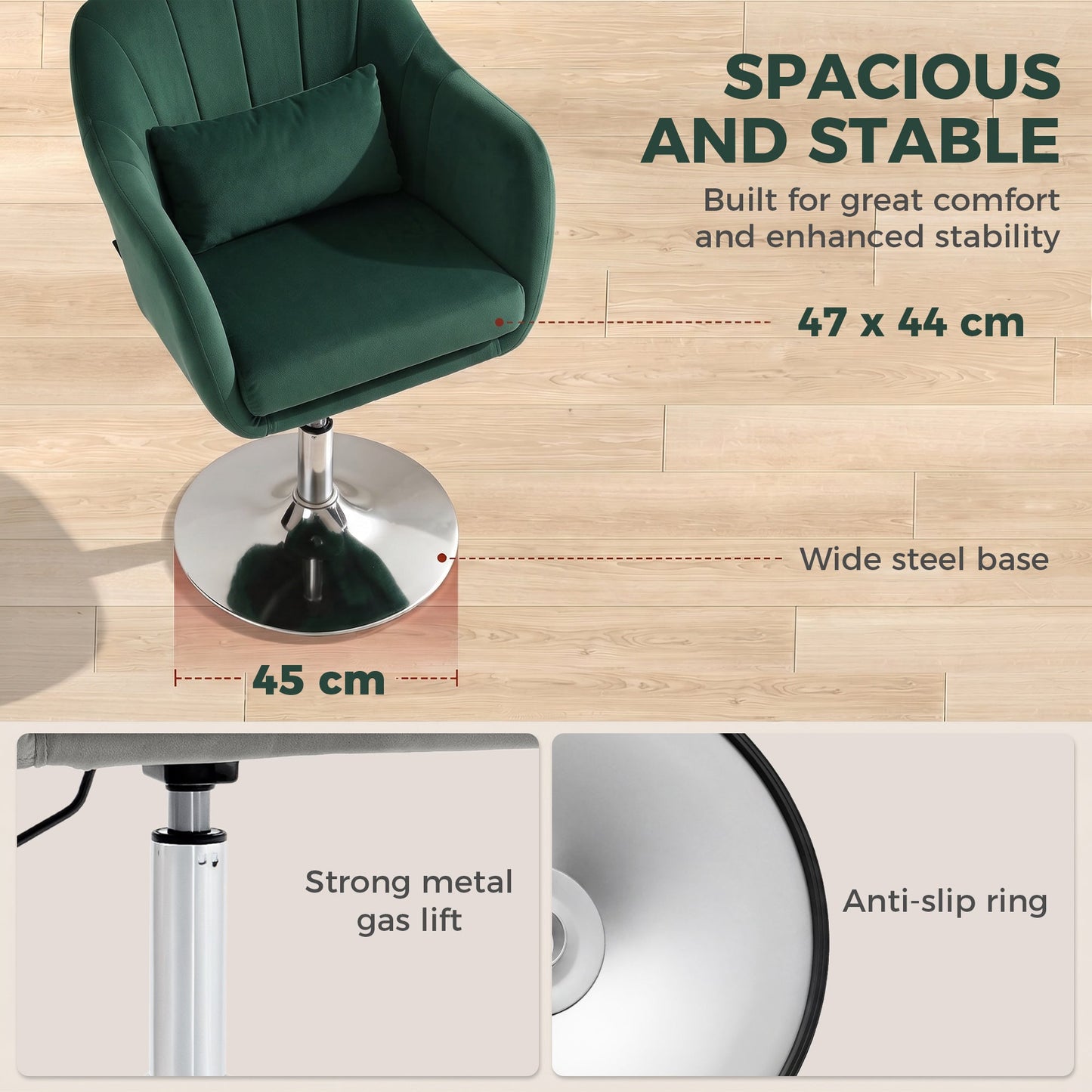HOMCOM Retro Velvet Swivel Tub Chair with Steel Frame, Cushion Seat, Dark Green