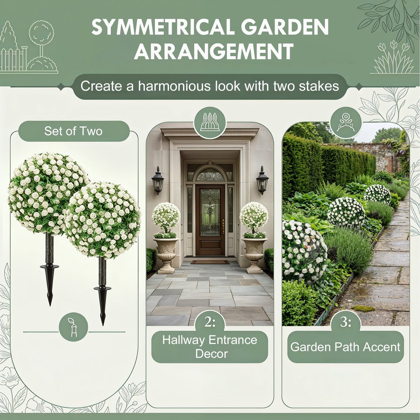 HOMCOM Artificial Rose Topiary UV Resistant, 2-Pack Fake Plants, 55 cm, White