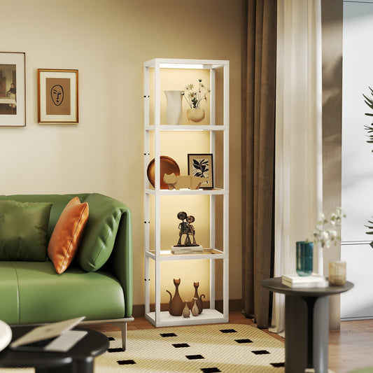 مصباح أرضي LED من HOMCOM مع أرفف زجاجية، مصباح قائم طويل خافت الإضاءة بـ 4 طبقات، مصباح أرضي عمودي حديث مع أرفف لغرفة المعيشة وغرفة النوم والمكتب، لون خشبي (بلوطي)