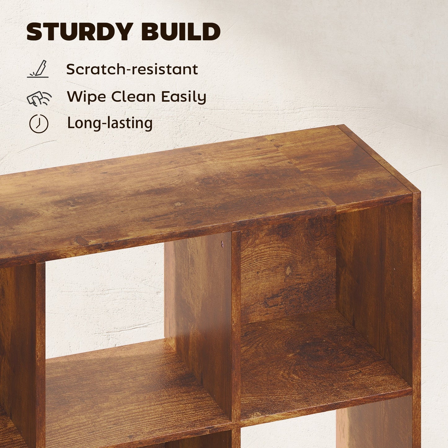 HOMCOM 3-tier 9 Cubes Storage Unit Particle Board Cupboard Bookcase Organiser Home Office Shelves, Rustic Brown