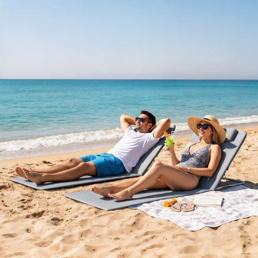 Outsunny Set of 2 Foldable Garden Beach Chair Mat in Grey