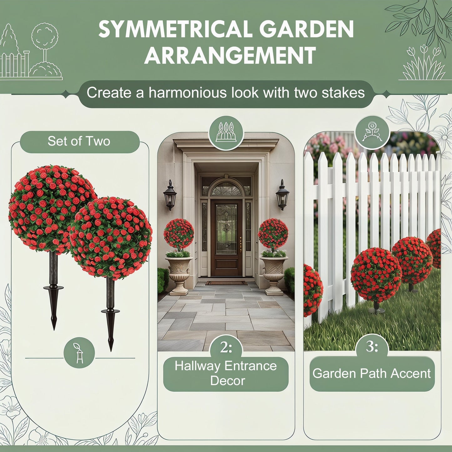 HOMCOM Artificial Rose Topiary UV Resistant, 2-Pack Fake Plants, 55 cm, Red