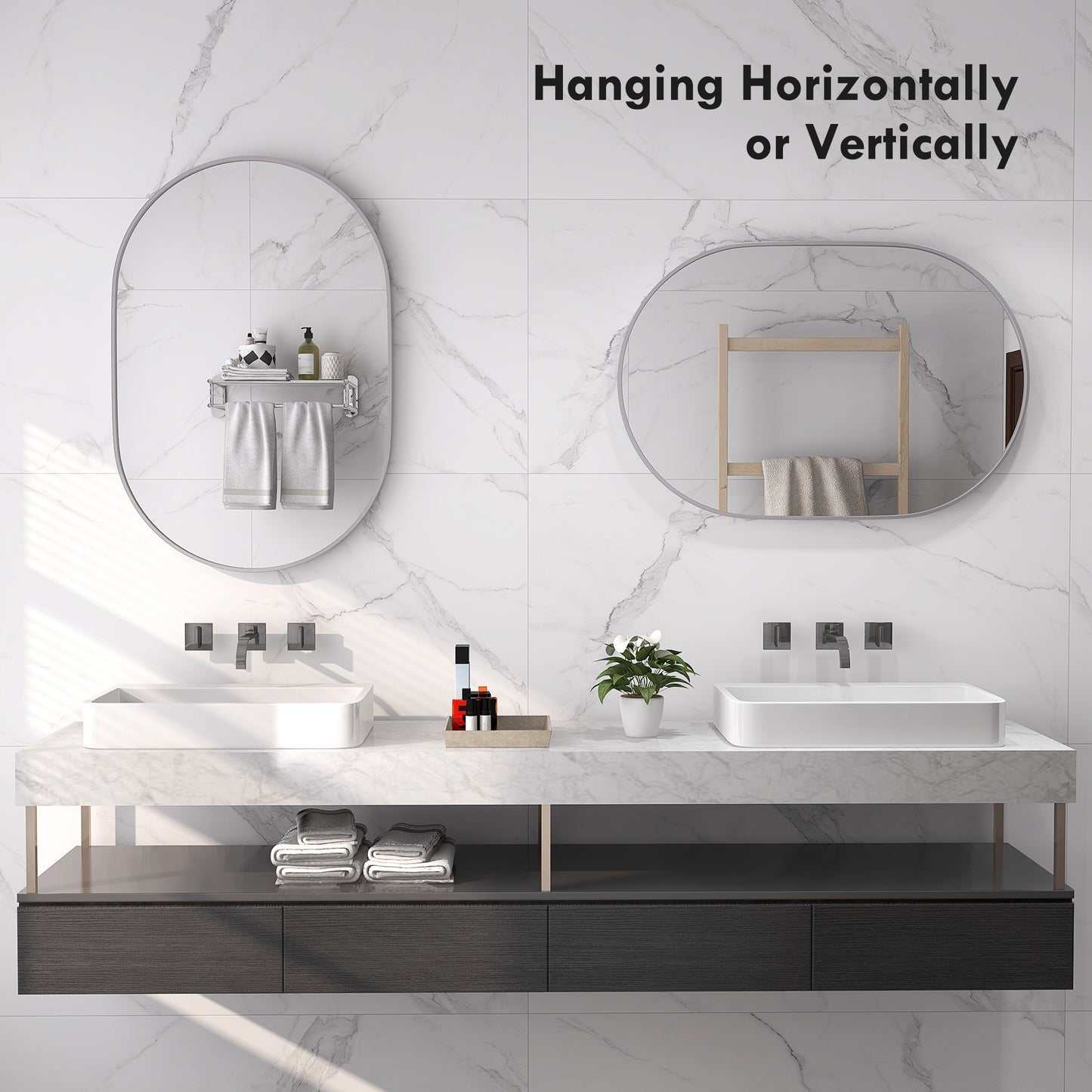 HOMCOM 60cm Round Tempered Glass Bathroom Mirror - Silver Tone