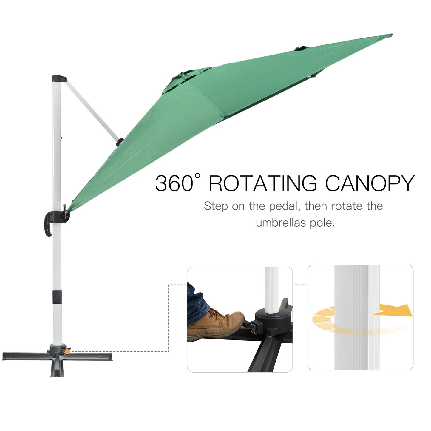 Outsunny 3 x 3(m) Cantilever Roma Parasol, Square Garden Umbrella with Cross Base, Crank Handle, Tilt, 360° Rotation and Aluminium Frame, Green